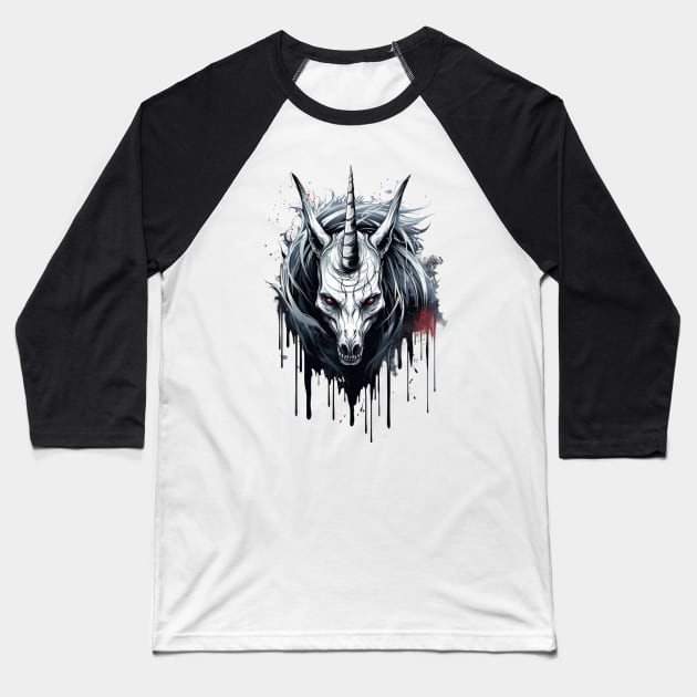 Creepy Unicorn Baseball T-Shirt by OscarVanHendrix